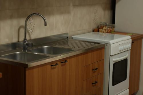 a kitchen with a sink and a stove at B&B La Petite Maison in Santa Domenica