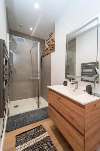 une salle de bain avec un lavabo et une douche dans l'établissement Appartement typique hyper centre Albi - Neuf Premium - Parking gratuit, à Albi