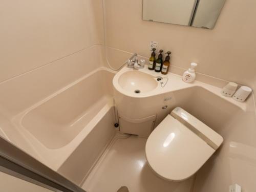 uma casa de banho branca com um WC e um lavatório em Mikuma Hotel - Vacation STAY 63441v em Hita