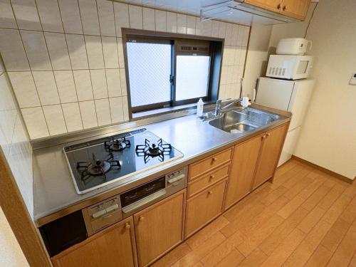 una cucina con lavandino e piano cottura forno superiore di Fukuoka - Apartment - Vacation STAY 00143v a Fukuoka