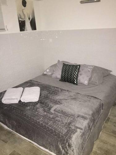 un lit avec deux oreillers dessus dans l'établissement SPA L'angelus, à Saint-Germain-lès-Corbeil