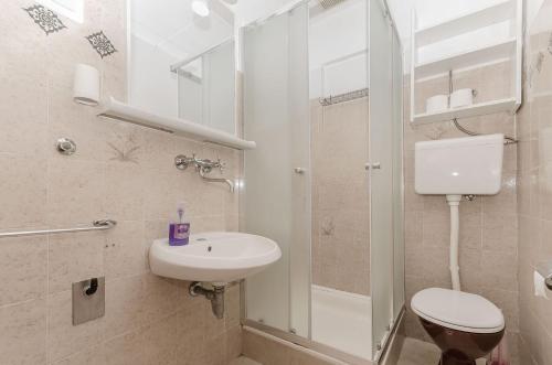 a bathroom with a toilet and a sink and a shower at Apartments Verdun in Ivan Dolac