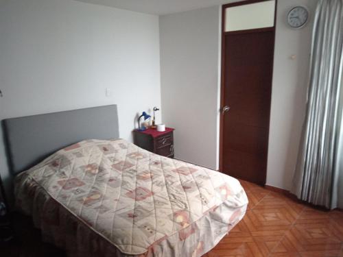Yanahuara apartaments في أريكيبا: غرفة نوم بسرير وخزانة وباب