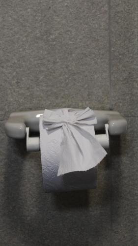 a toilet paper dispenser with a box on it at Hostal Queens Deluxe in Florencia
