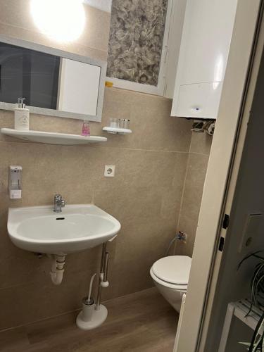 a bathroom with a sink and a toilet at Ferien Wohnung Stuttgart City in Stuttgart