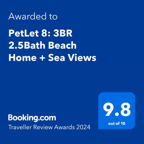 Sertifikatas, apdovanojimas, ženklas ar kitas apgyvendinimo įstaigoje PetLet 8: 3BR 2.5Bath Beach Home + Sea Views matomas dokumentas
