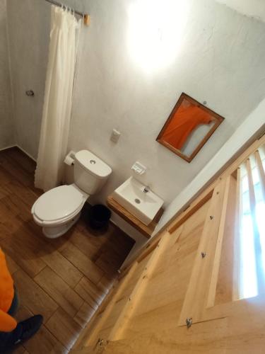a bathroom with a toilet and a sink at Glamping De la Vereda in Cuetzalán del Progreso