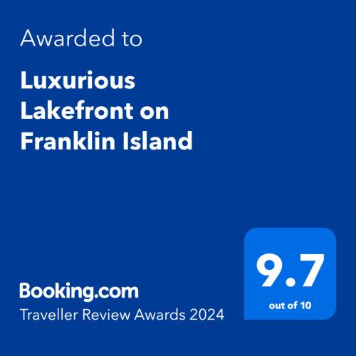 Luxurious Lakefront on Franklin Island tanúsítványa, márkajelzése vagy díja