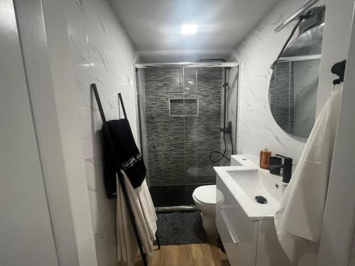 uma pequena casa de banho com WC e lavatório em Flat da Kaká em Maia