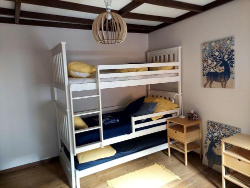 a bunk bed room with two bunk beds at Casa di Volce - 1801 Stone House in Tolmin