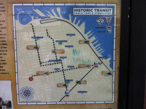 a map of the historic transit line at Cable Car Hotel in San Francisco