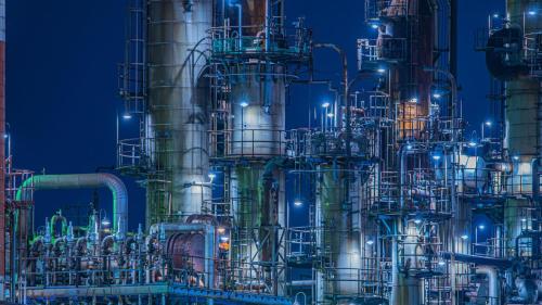 a group of pipes in a refinery at night at Toyoko Inn Kawasaki Ekimae Isago in Kawasaki