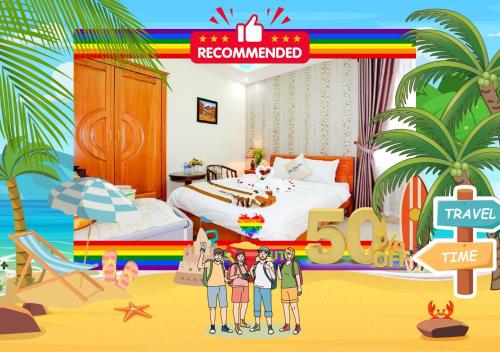 a cartoon of a hotel room with a group of people at Thành Hoàng Châu Hotel in Da Nang