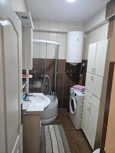 een kleine badkamer met een wastafel en een toilet bij Relax 2 in Obrenovac