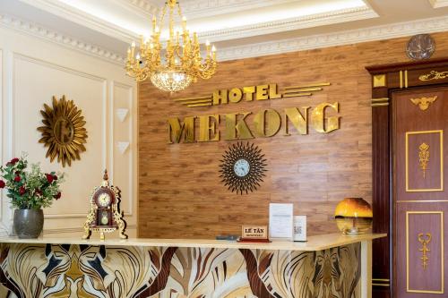 a lobby with a hotel mekong sign on the wall at Mekong Gia Lai Hotel - Me Kong Pleiku in Pleiku