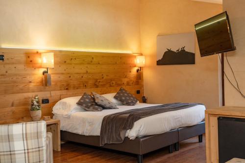 a bedroom with a bed and a television in it at Hotel Nevada in Bormio