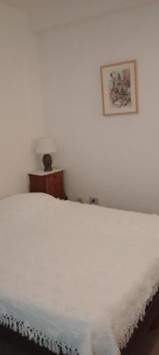 białe łóżko w pokoju ze zdjęciem na ścianie w obiekcie Da Apollonio w mieście Nuoro