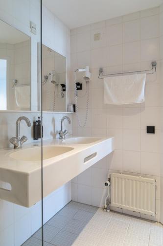 a bathroom with a sink and a mirror at Hotel de Duif Lisse - Keukenhof in Lisse