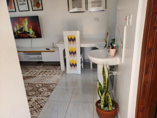 een badkamer met een wastafel en een witte wastafel bij Luxury penthouse in Nairobi