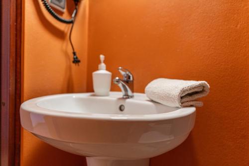 a bathroom sink with a soap dispenser on it at Leśny Dworek Biały Dunajec in Zakopane