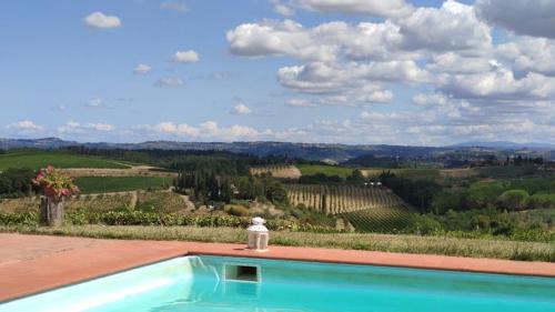 una piscina azul con vistas a un viñedo en Podere Vigna del Sole, en San Gimignano