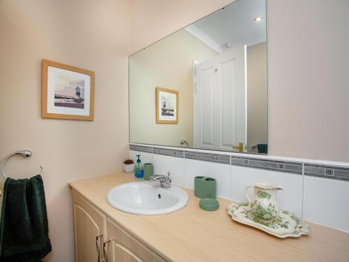 a bathroom with a sink and a large mirror at The Sowy in Bridgwater