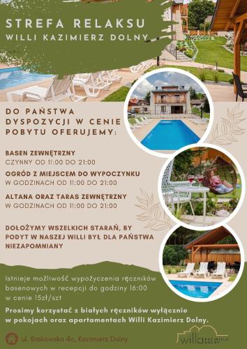 a flyer for a villa rehabilitation clinic at Willa Kazimierz Dolny in Kazimierz Dolny