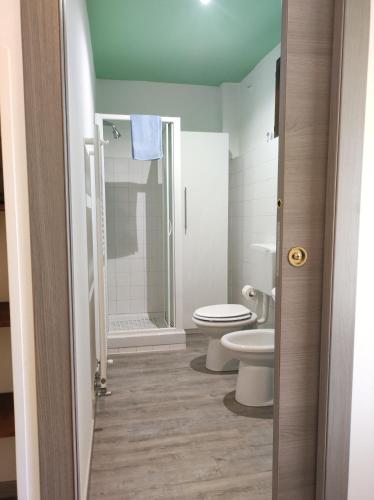 a bathroom with a toilet and a shower at Borgo degli Ulivi in Crespellano