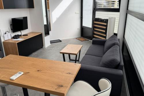 uma sala de estar com um sofá e uma mesa em Simba Apartment A em Smarjeske Toplice
