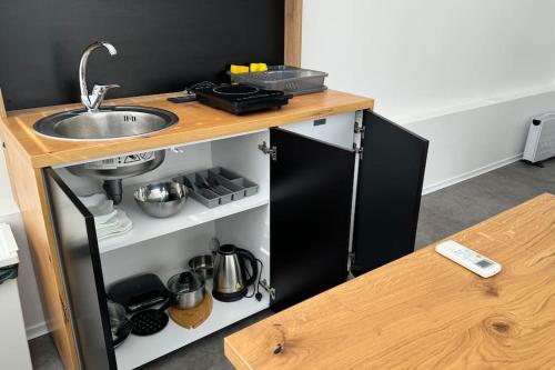 a kitchen with a sink and a counter with a sink at Simba Apartment A in Smarjeske Toplice