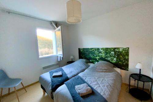 a bedroom with two beds and a window at Les Naïades G37- 2 bedrooms for 5 people ! in Avène