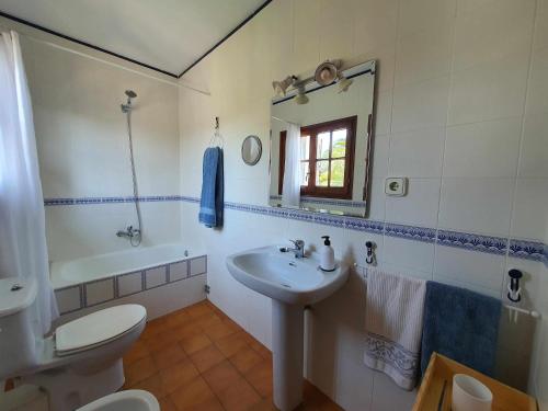 a bathroom with a sink and a toilet and a mirror at COSTA BRAVA SUITES Casa El Turó de Sagaró in S'Agaro