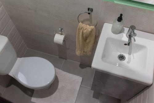 uma casa de banho com um WC branco e um lavatório. em Ta Xbiex Cityscape Apartment em Taʼ Xbiex