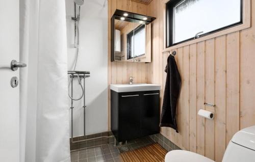 uma casa de banho com um lavatório, um WC e um espelho. em 2 Bedroom Gorgeous Home In Nykbing Sj em Klint