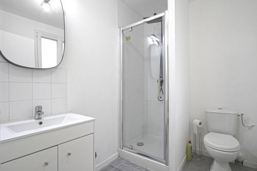 une salle de bain avec une douche, des toilettes et un lavabo dans l'établissement F2 hypercentre - Proche gare - WIFI gratuite, au Havre