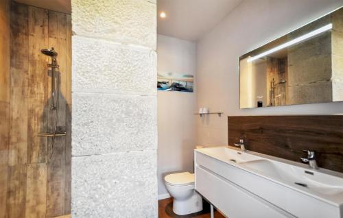 y baño con lavabo, aseo y espejo. en Cozy Home In Pennautier With Wifi, en Pennautier