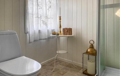 a bathroom with a toilet and a table and a window at 2 Bedroom Cozy Home In Skodje in Skodje