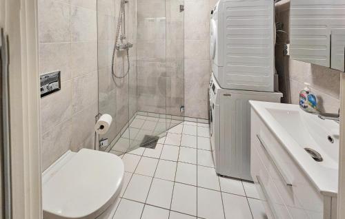 y baño con aseo, ducha y lavamanos. en Awesome Home In Noresund With Wifi, en Noresund