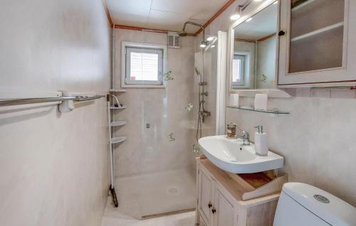 OrkelljungaにあるCozy Home In rkelljunga With Wifiのバスルーム(シンク、シャワー、トイレ付)