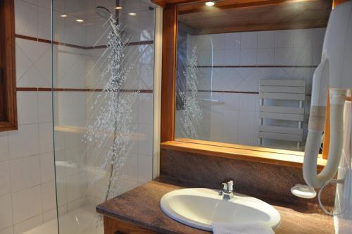 une salle de bain avec un lavabo et une douche dans l'établissement Alpina Lodge - 31 - Appart renove - 6 pers, à Les Deux Alpes