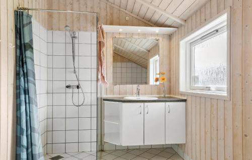 ノーポにあるStunning Home In Nordborg With 3 Bedrooms, Sauna And Wifiのバスルーム(シンク、シャワー付)