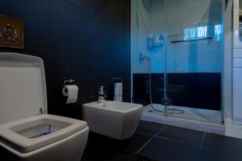 ein Badezimmer mit Toilette, Waschbecken und Dusche in der Unterkunft Refúgio da Perdiz - NATURE'S LUXURY RETREAT (AL) in Juncal