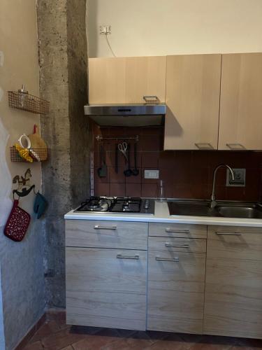 a kitchen with a sink and a stove top oven at Casa Bonita in Caserta