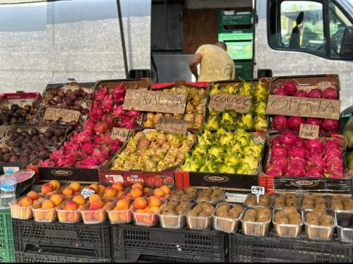 a display of fruits and vegetables in a market at Villa Barma Del Mar in Torrevieja
