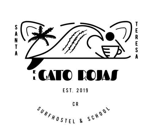 un logotipo para una cúpula de cafetería en El Gato Rojas Surf Hostel, en Santa Teresa Beach