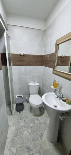 a bathroom with a toilet and a sink at Casa grande en el centro de la cuidad in Medellín