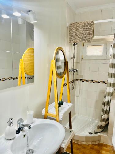 a bathroom with a sink and a shower and a mirror at Apartamento en Santander in Santander
