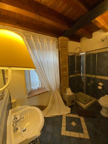 y baño con lavabo y ducha. en Gallo delle Pille country house, en Monzambano