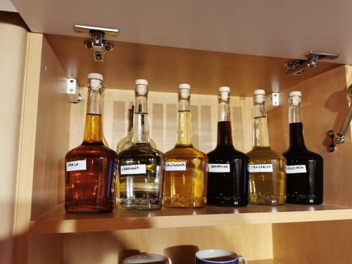 a row of bottles of alcohol on a shelf at Blidinjehouse in Risovac