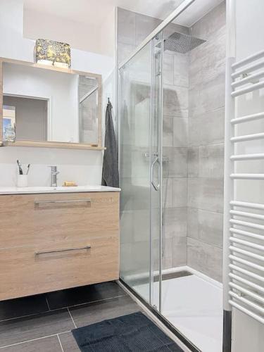 une salle de bain avec douche et lavabo dans l'établissement Terrasse de la Prairie - Sublime T3, à Toulouse